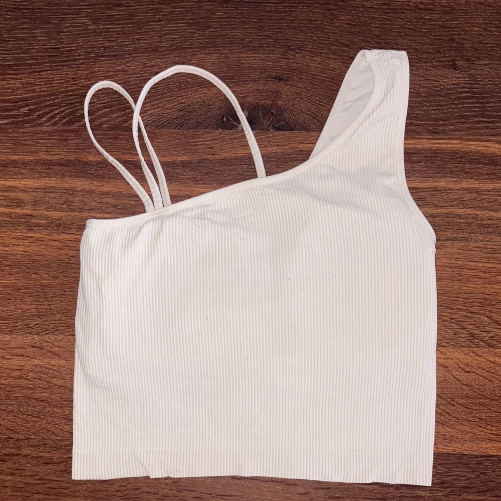 White Ribbed Crop Top Built in Bra